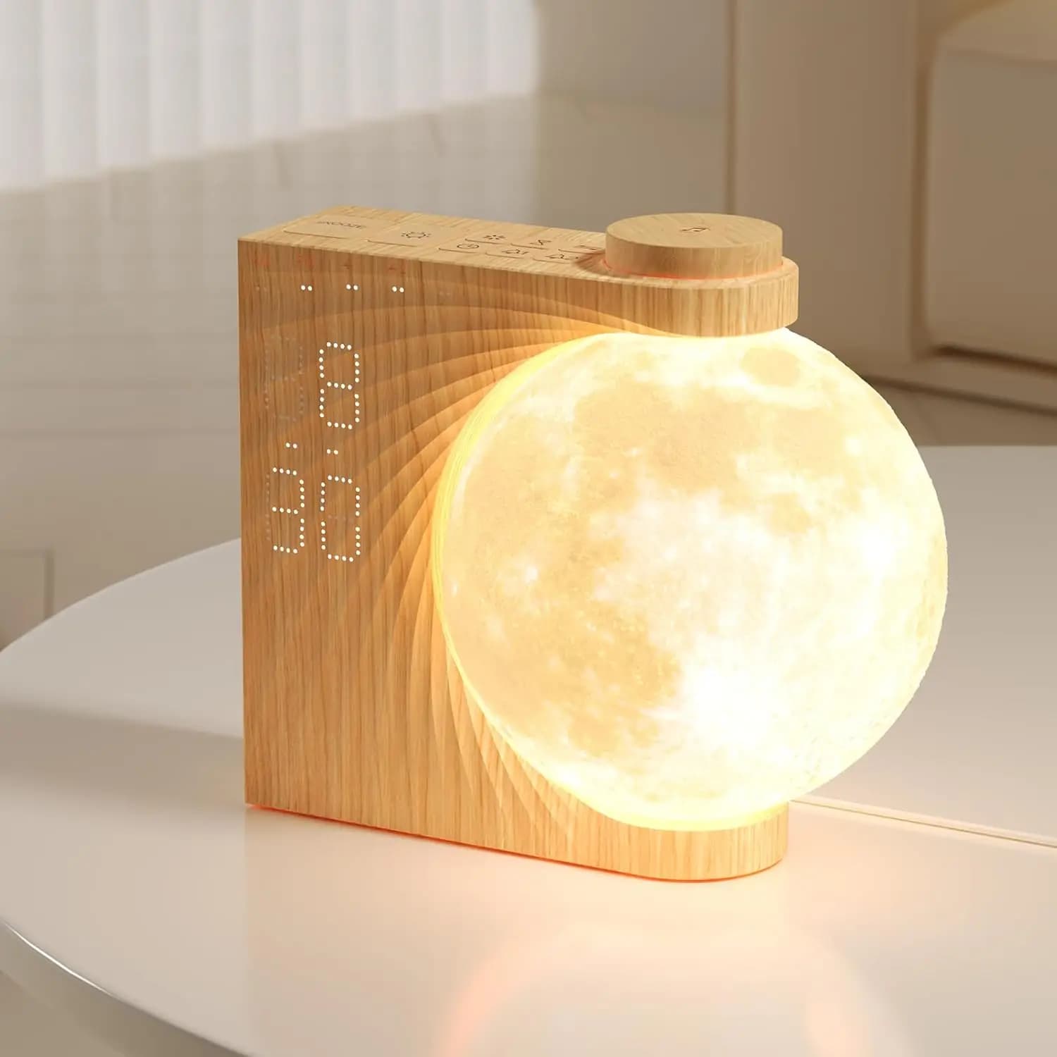 Sveglia con Luce Notturna e Lampada Luna, 10 Colori e Suoni, Timer per Chi Ha il Sonno Pesante