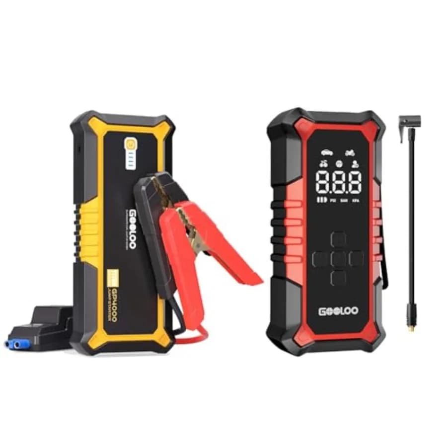 Avviatore di Emergenza GP4000 4000A di Picco e Compressore d'Aria Portatile A6 per Gonfiaggio Pneumatici 160PSI Senza Fili