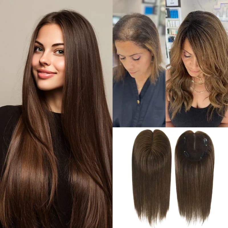 Topper per capelli umani con pizzo frontale 4x4.5, 12 pollici, fatto a mano, 4 clip, disponibile in magazzino, spedizione in 48 ore # 1B # 2 # 4 # 613 # 10/6 # 613/BC D