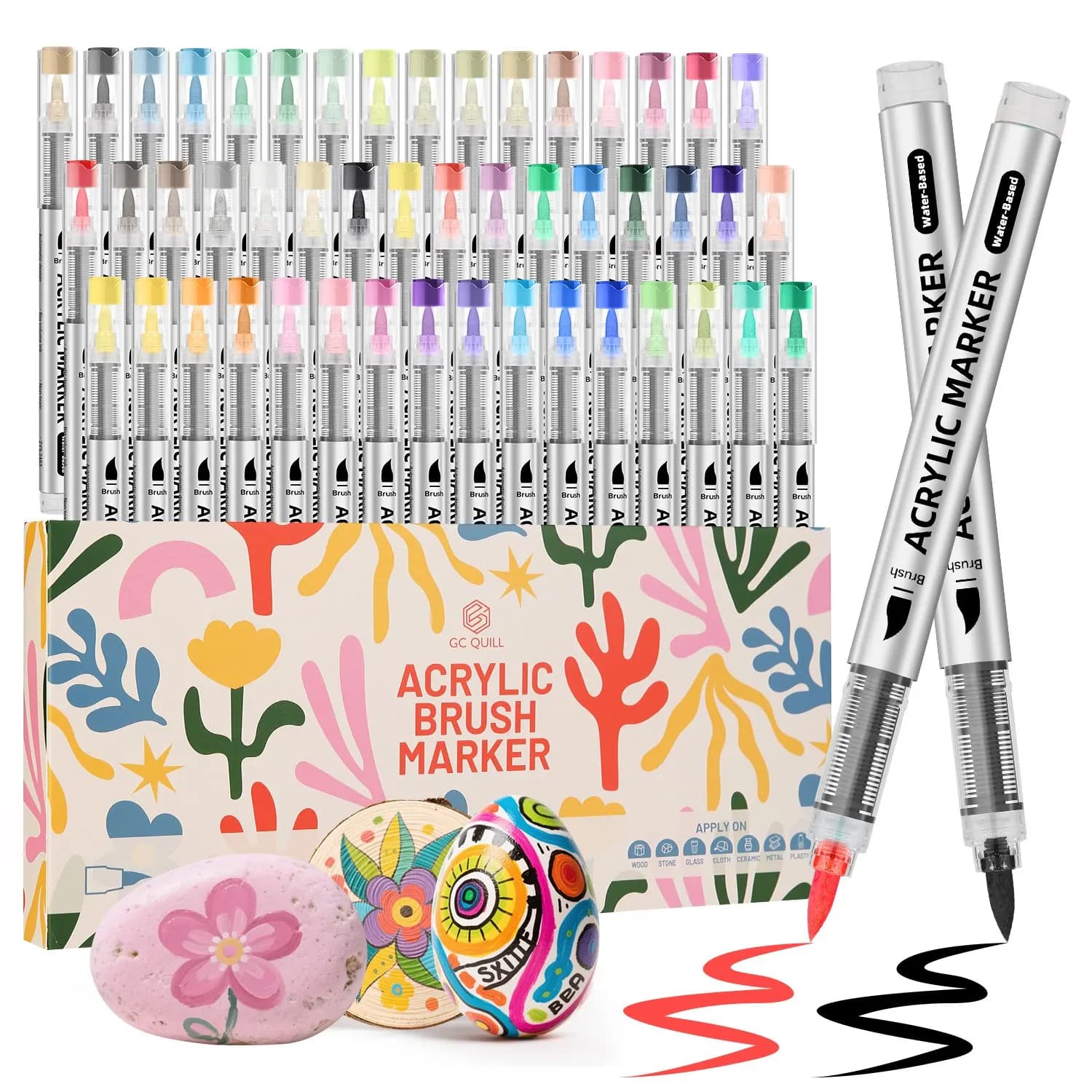 48 Colors Acrylic Paint Markers, Brush Pens for Stone, Wood, Calligraphy, Canvas, Metal, Glass, Rock Painting, DIY Crafts