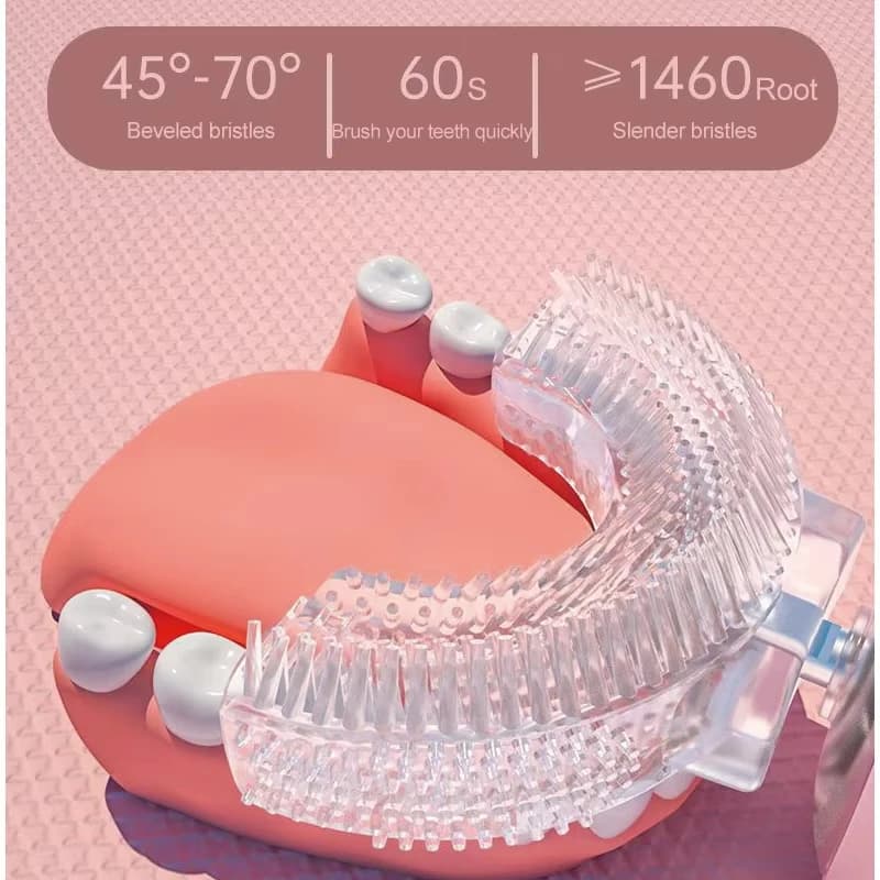Spazzolino elettrico a forma di U per bambini, spazzolino sonico ricaricabile automatico in silicone per bambini, spazzolino intelligente a 360 gradi con design a cartone animato