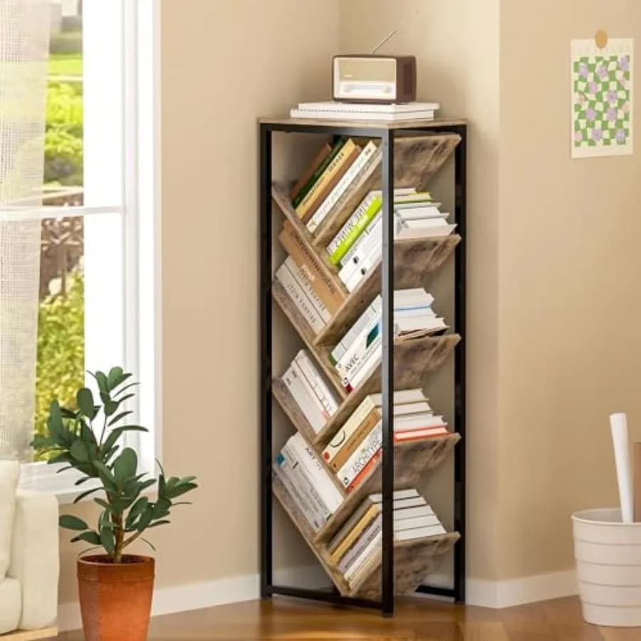 Libreria a Forma di Albero - Scaffale a 9 Ripiani per Libri con Copertina Rigida, Piccola Libreria per Spazi Ristretti, Organizzatore in Legno per Camera da Letto e Soggiorno