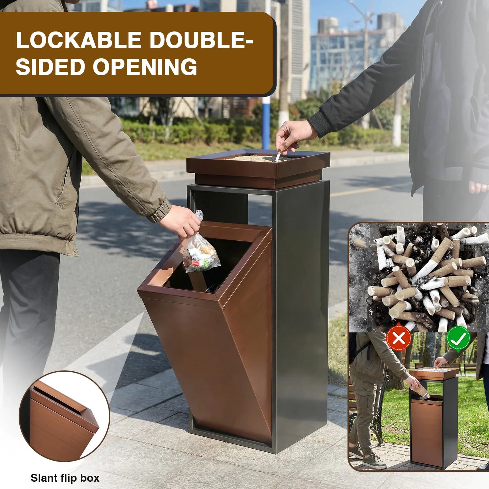 Cestino per rifiuti commerciale da esterno con posacenere/coperchio e secchio interno rimovibile 29.53x11.02x11.02 pollici per parchi e spazi pubblici