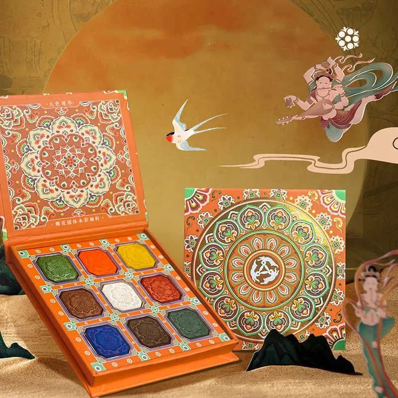 Dunhuang Chinese Style 9 Colors Solid Watercolor Paint Set Lotus Professional Water Color For Painting Aquarela Art Supplies