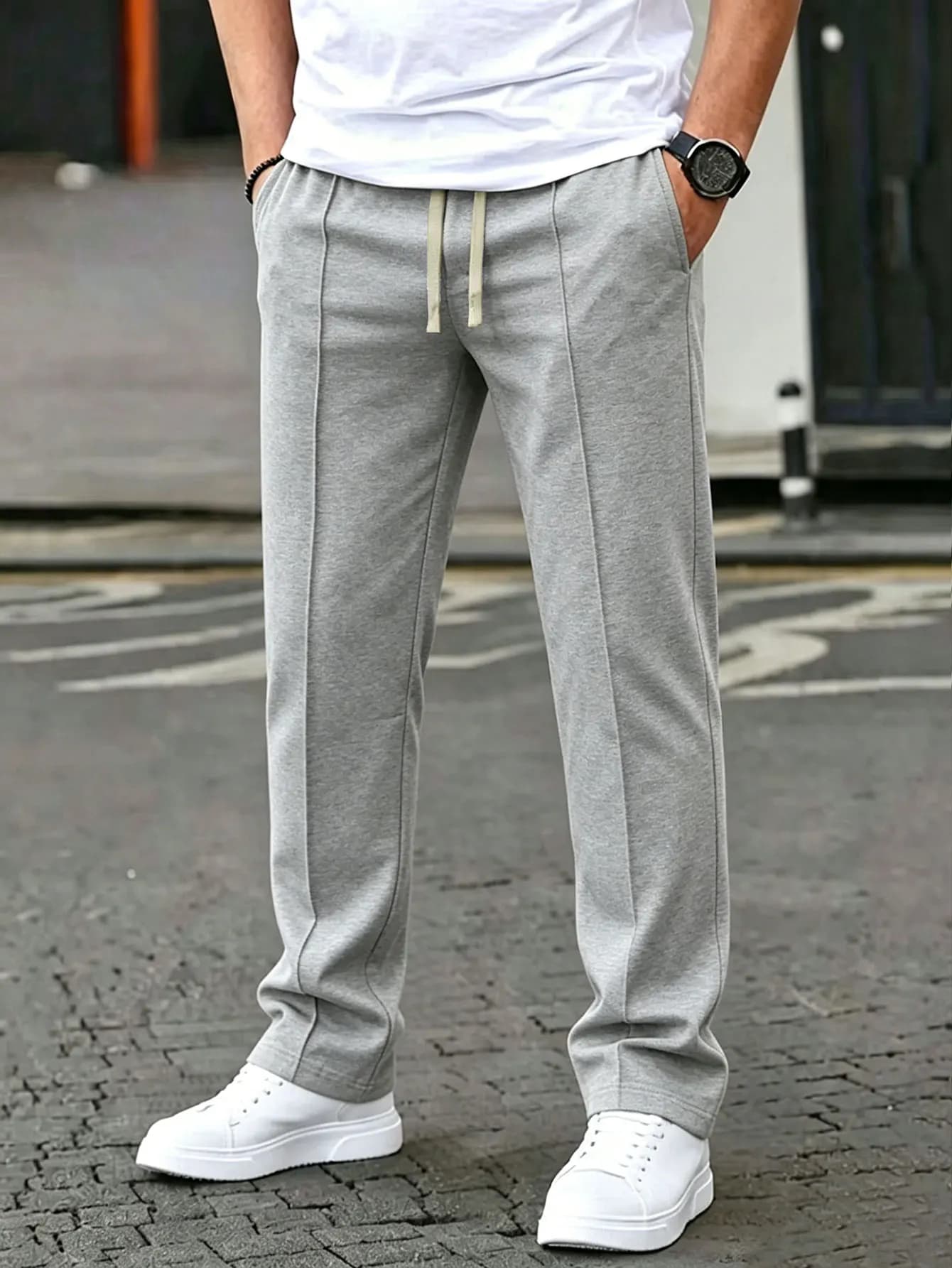 Men's Lightweight Casual Cleanfit Business Minimalist Suit Style Sports Pants Loose Sweatpants with Drawstring Waist