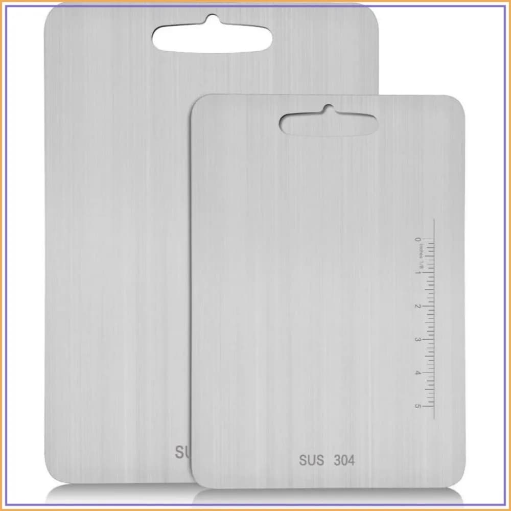14.2" x 9.8" & 11.24" x 7.87" Stainless Steel Cutting Board for Kitchen, SUS 304 Chopping Board for Meat, Fruit, Vegetables, Baby Food, Dishwasher Safe (2pcs)
