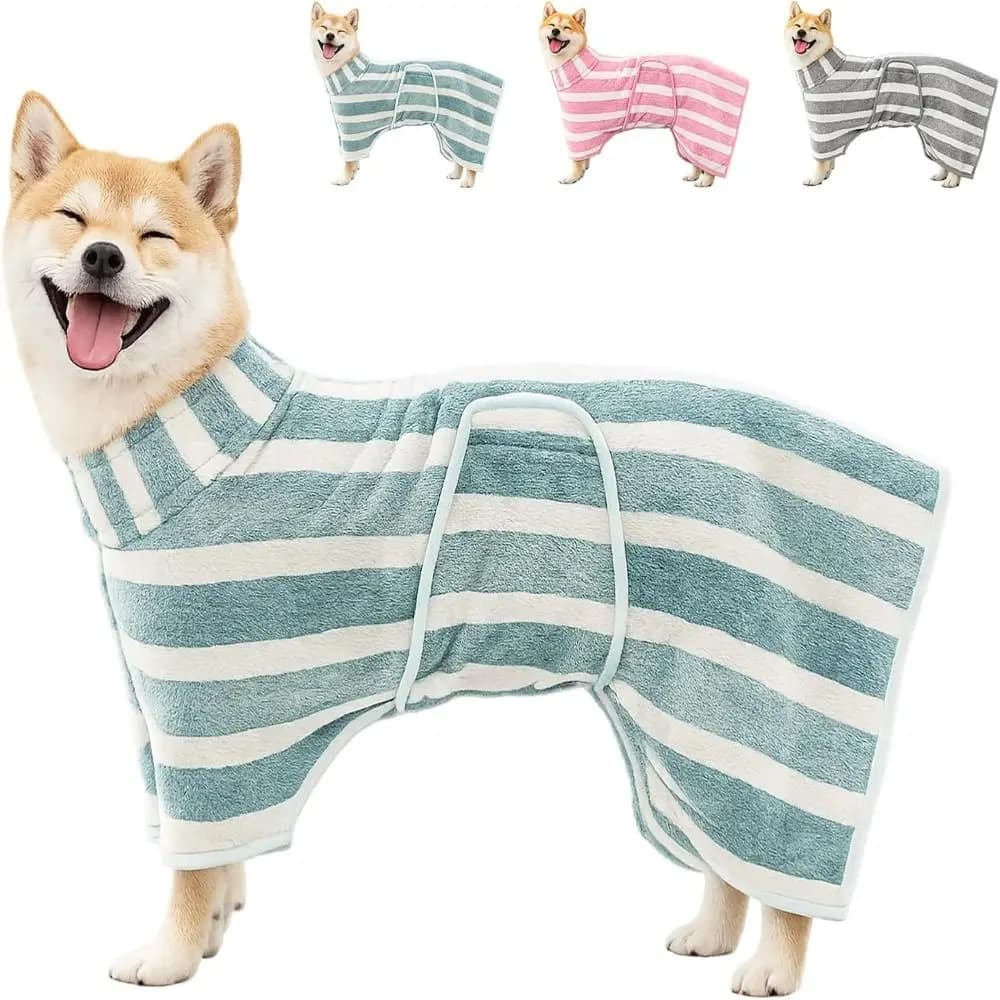 New High Quality Water Absorption Dog Bathrobe Microfiber Stripe Bath Towels Thickened Pet Drying Coat Corgi