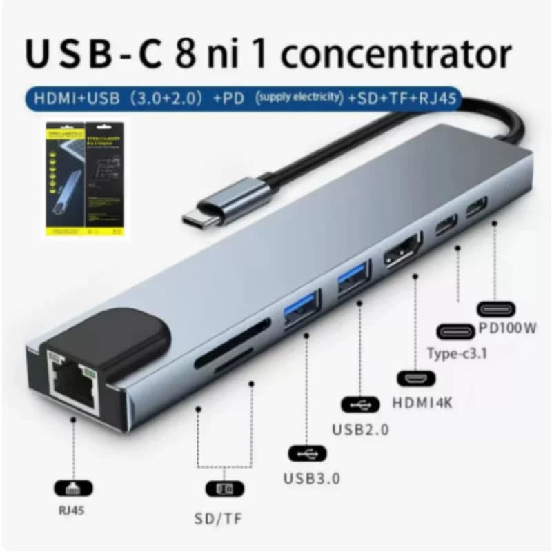 8-in-1 Type-C Expansion Dock with Network Port 4K High Definition HDMI Screen Expansion SD/TF Card Reader Multi-functional HUB