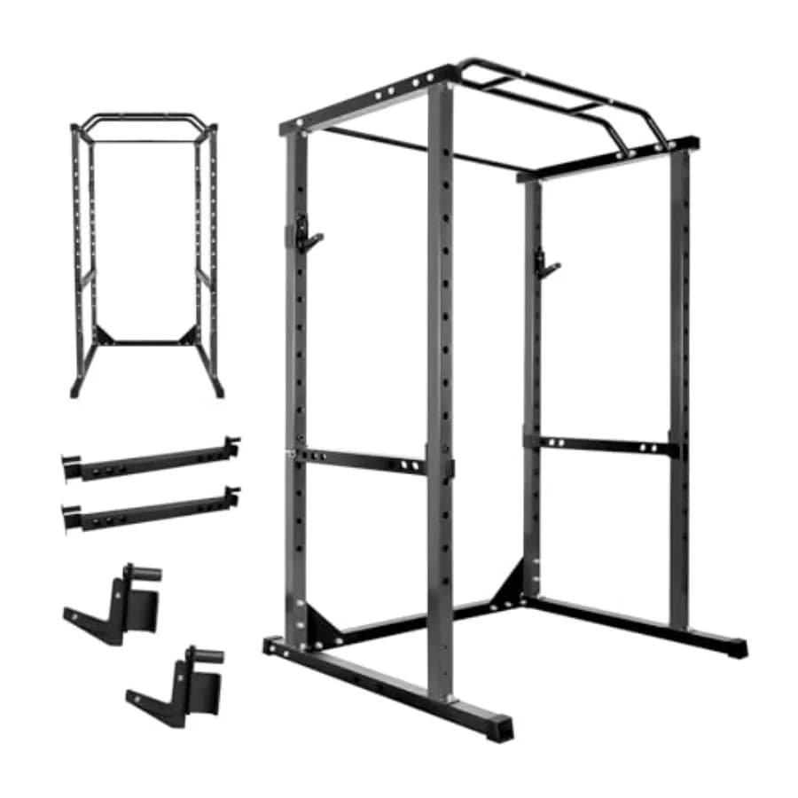 Power Cage Commercial for Lifting Weights 1200 LBS, Rack Squat Steel 2x2 reinforced with Traction Bar and Security Arm for Surveillance
