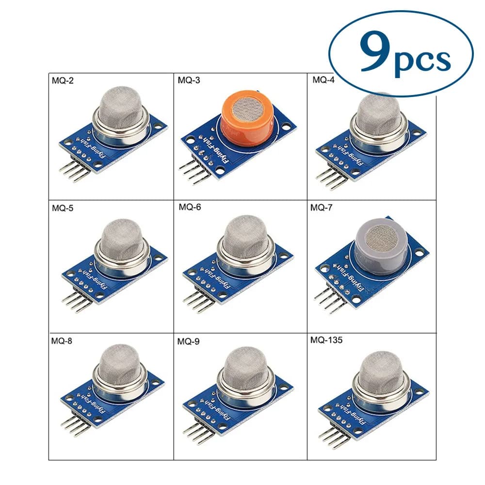 9 pieces MQ-2, MQ-3, MQ-4, MQ-5, MQ-6, MQ-7, MQ-8, MQ-9, MQ-135 Gas Detection Sensor Kit MQ for Arduino Raspberry Pi