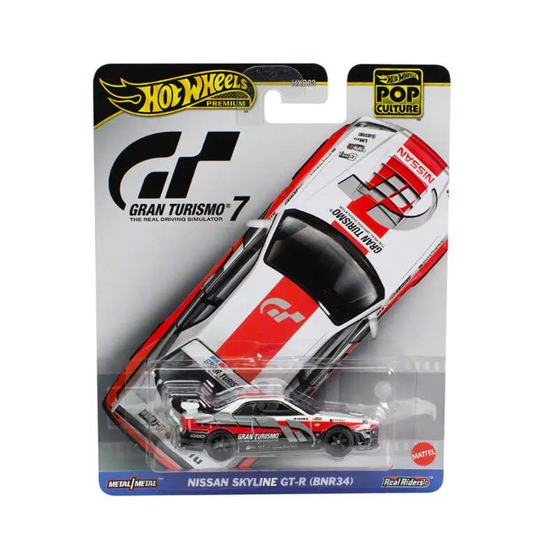 Hot Wheels Premium Pop Culture Series Nissan GTR BNR34 Turismo 7 Pneumatici, Modellino in Metallo da Collezione per Appassionati, Regalo