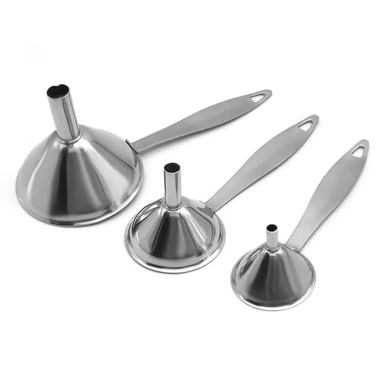 Set di tre imbuto in acciaio inossidabile per olio, aceto, spezie, oli essenziali e salse - Strumento di riempimento per uso domestico