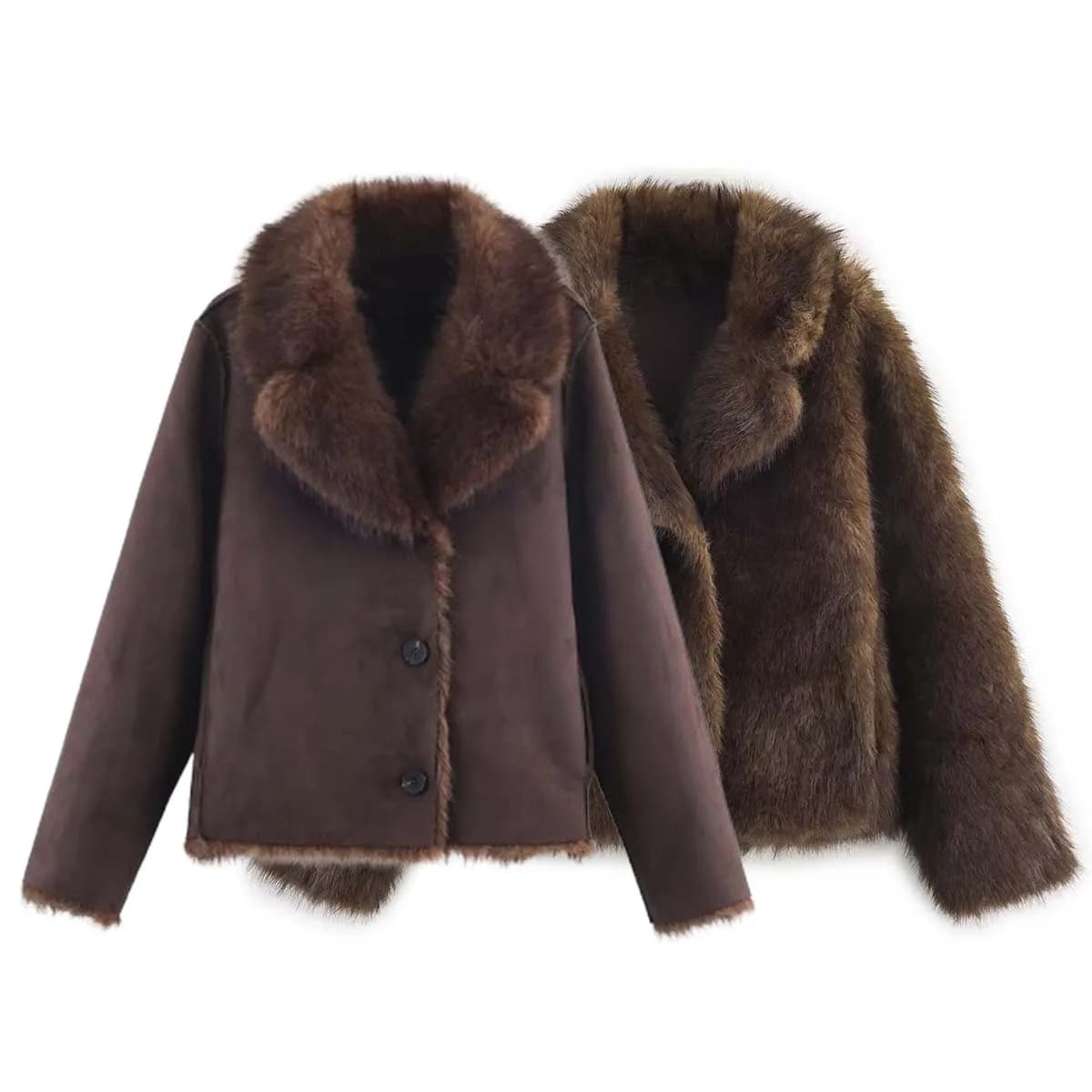 2026 Winter Women's Street Fashion Faux Fur Jackets For Women Long Sleeves Double-Sided Thick Warm New Casual Coats