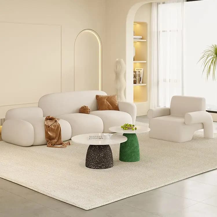 Divano in Tessuto Cream Tofu Block, Minimalista Moderno Multi-posto, Design Creativo per Soggiorno di Piccoli Appartamenti