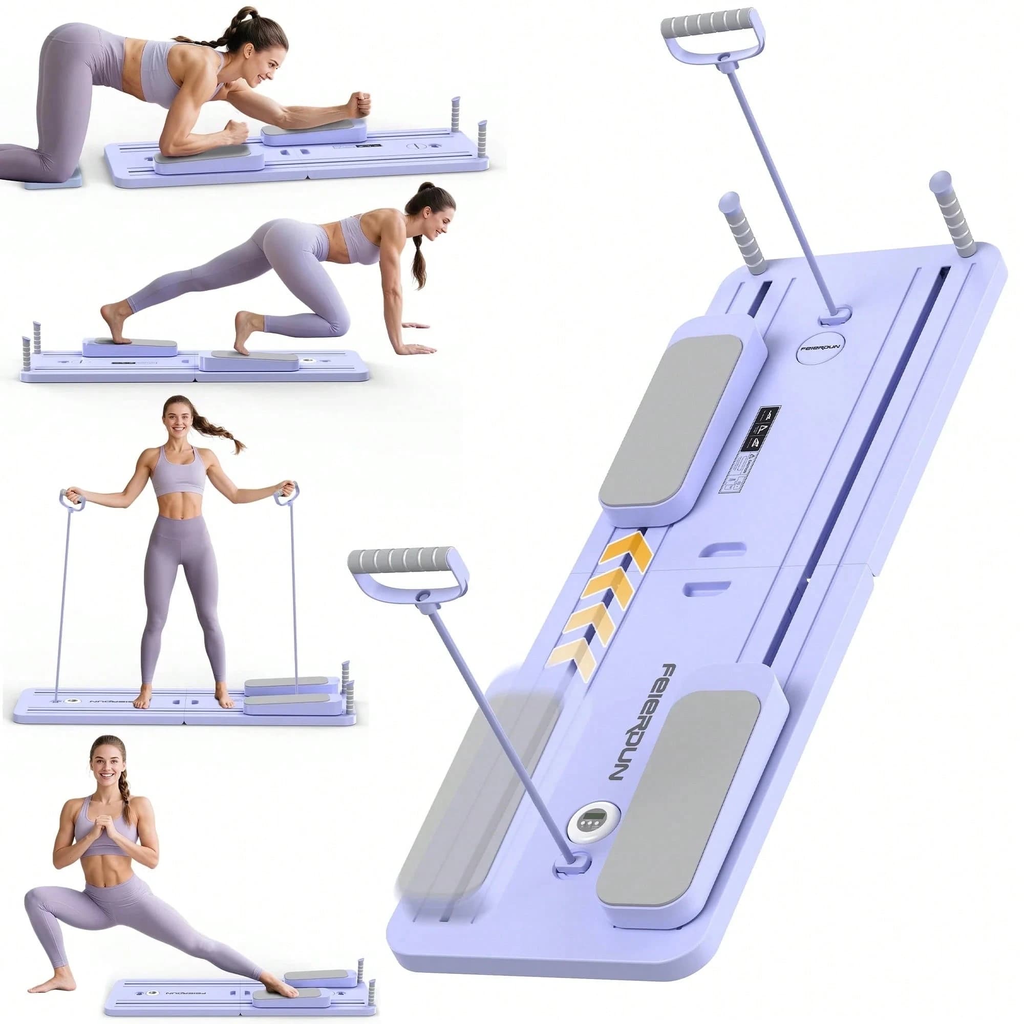 FED Tavola Pieghevole 5 in 1 per Pilates, Set Reformer Pilates con Capacità di Carico di 136 kg, Pilates Portatile per Casa per Donna (Viola)