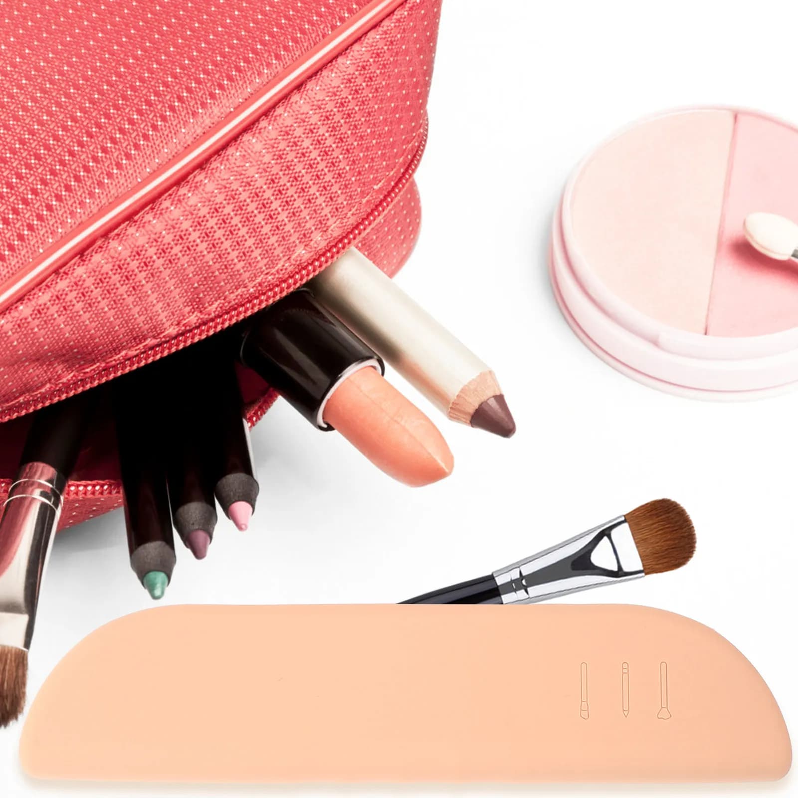 Silicone Makeup Brush Case, Portable Organizer Travel Compact, Ergonomic Container for Umbrella Brushes