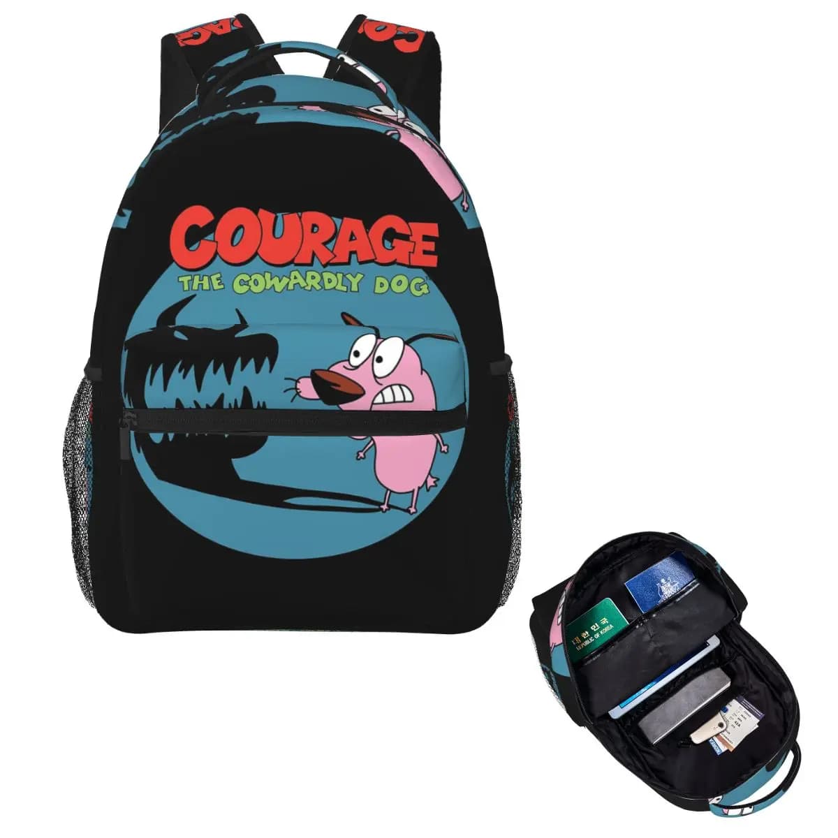 Courages The Cowardlys Dog Student Backpack School Bag Hiking Travel Daypack for Boys Girls Fashion Bookbag Shoulder Bags