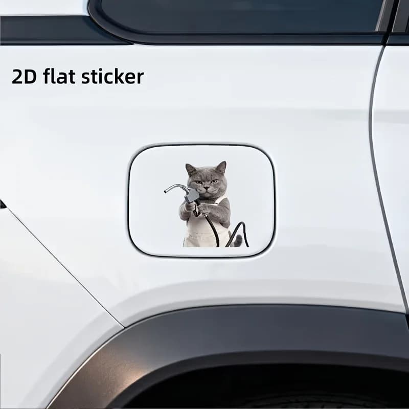 Gray Short Hair Cat Sticker 1PC Cute Cat Vinyl Decal Car Fuel Tank Cap Truck Motorcycle Waterproof Decor