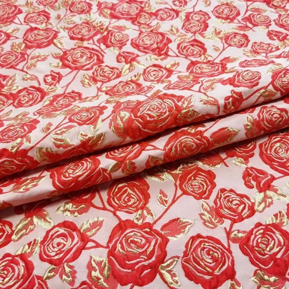 Jacquard Brocade Clothing Fabric Yarn-dyed Gold Thread Rose Dress One-piece Tutu Suit Cloth By The Yard DIY Sewing