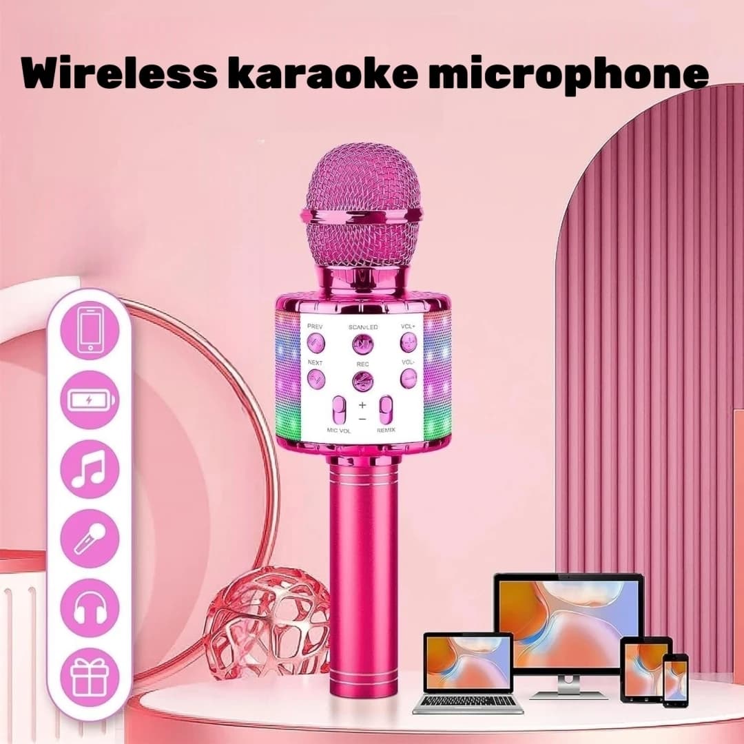Microfono per karaoke Amazmic per adulti, microfono wireless Bluetooth per cantare macchina per karaoke portatile con luci a LED