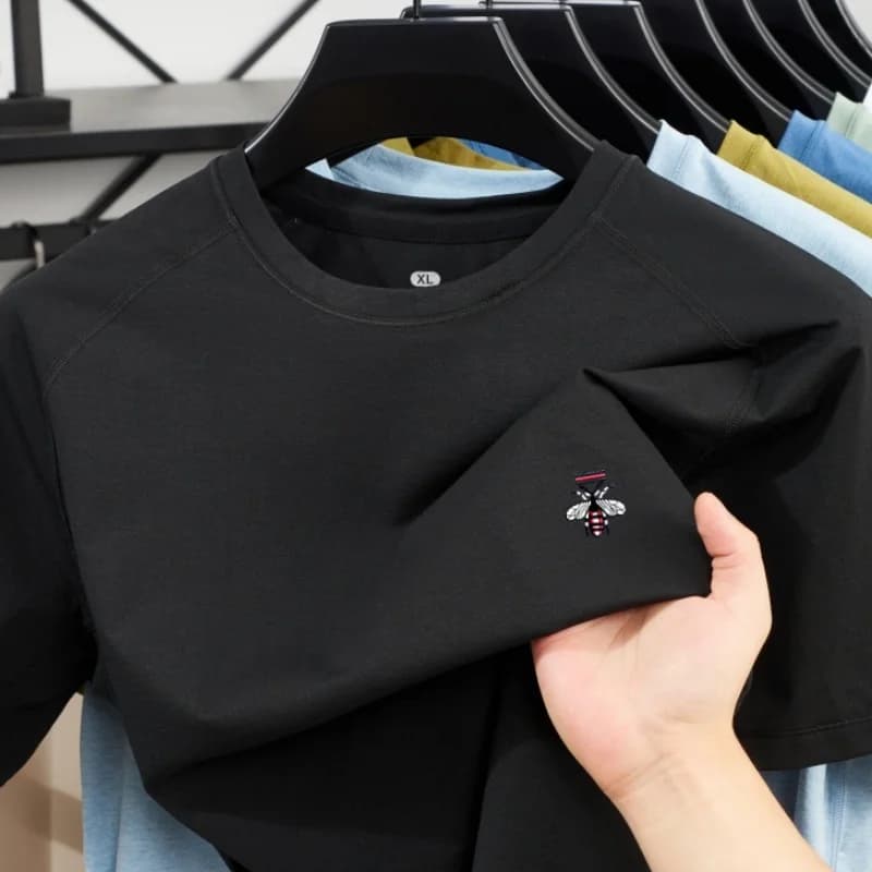 2026 new men hot selling brand bee embroidery short sleeve summer sports football breathable T-shirt round neck quick drying top