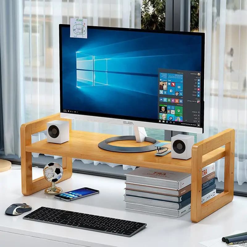 Desktop Computer Monitor Stand Bamboo Office Desktop Organizer Storage Rack Display Screen Elevator Wood Material