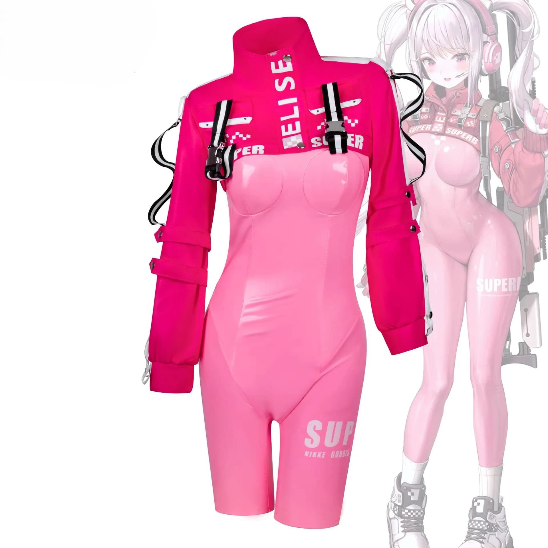 Elise Game Cosplay Costume Pink Jumpsuit Crop Coat Gloves Socks Headwear Full Set Women Halloween Roleplay Outfit