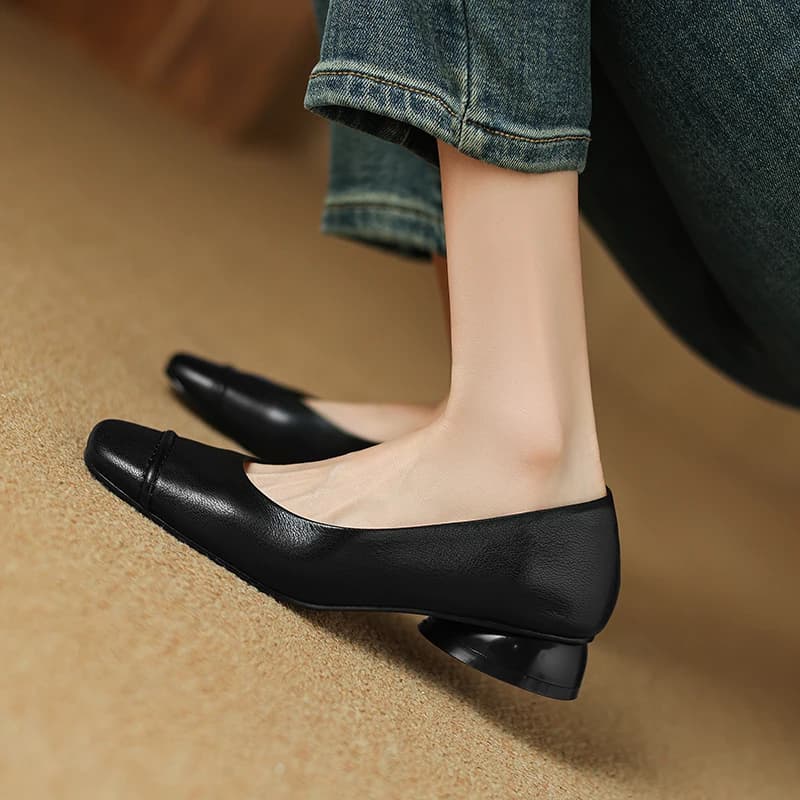 2026 new spring antumn women pumps natural leather 22-25.5 cm soft sheepskin square toe round heel loafers fashion women shoes