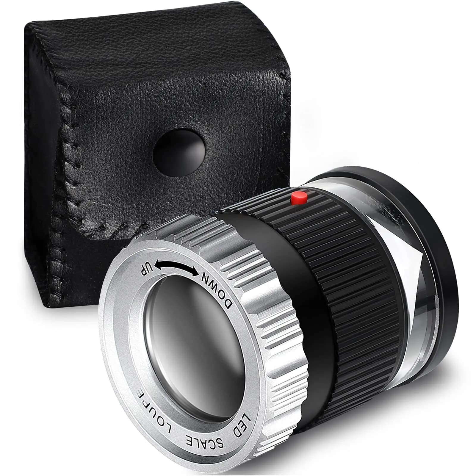 Lente d'ingrandimento tascabile 30X con scala LED UV Luce illuminata Lenti d'ingrandimento Focale regolabile HD Loupe Strumento per gioielli Lettura Lupa