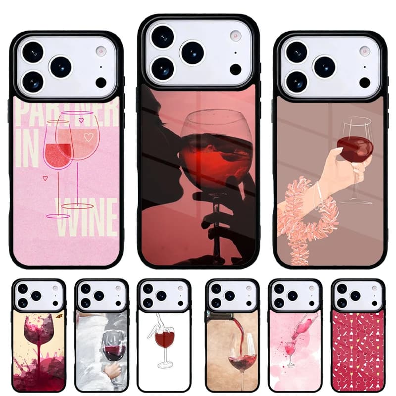 Cover per iPhone con stampa Bicchiere di Vino Rosso per iPhone 17 Air 16e 15 14 13 Pro Max, Cover Posteriore per 12 11 Pro