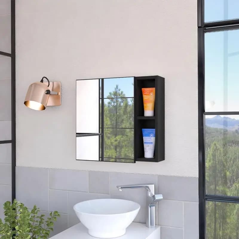 Armadietto dei medicinali, Specchio, 2 ripiani, Porta singola, 3 ripiani interni, Soluzione portaoggetti a parete per il bagno