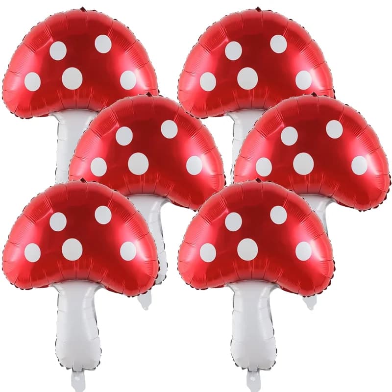 Set of 6 Fungus Shape Balloons, Large Decorations for Forest Theme Party, Inflatable Balloons, Toys and Kids Gifts