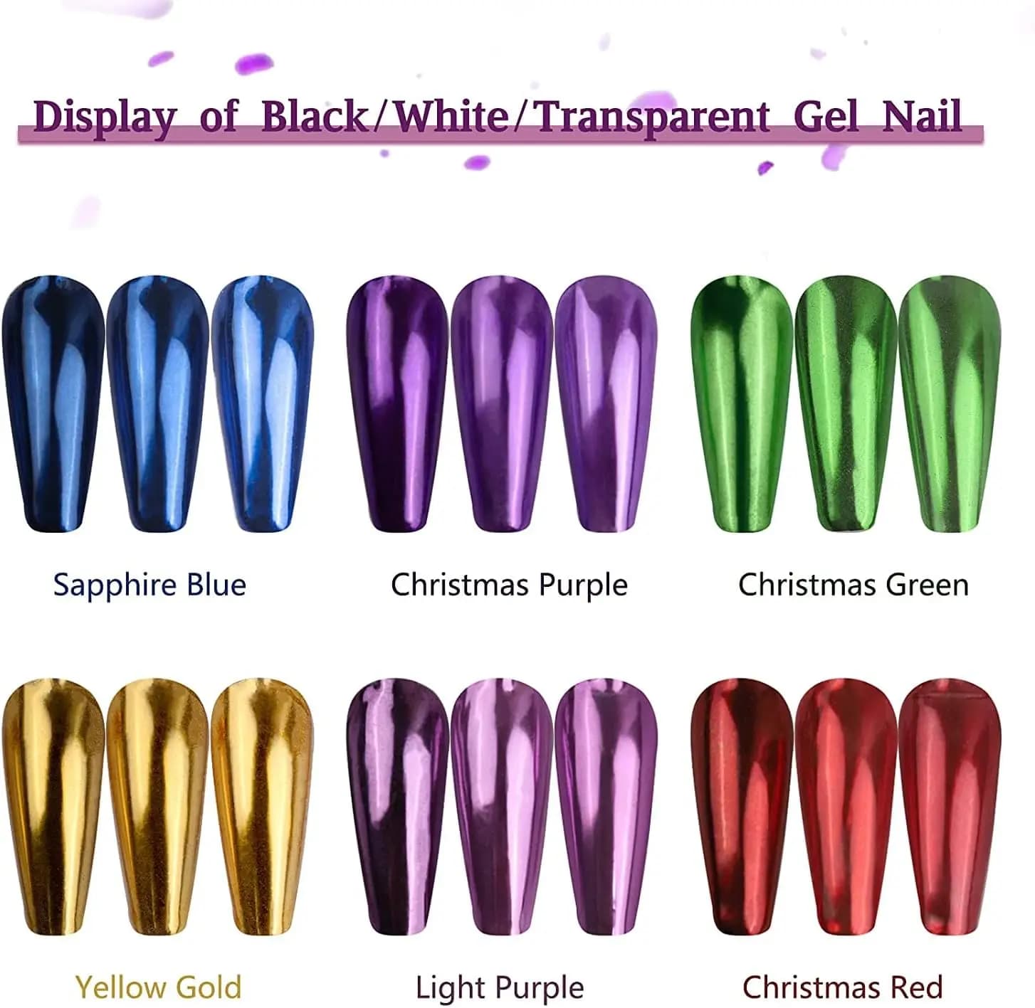1/6 pezzi di polvere per unghie a specchio rosso cromato per Capodanno, glitter lucido, polvere cromata verde, polvere con effetto specchio magico per decorazioni per nail art