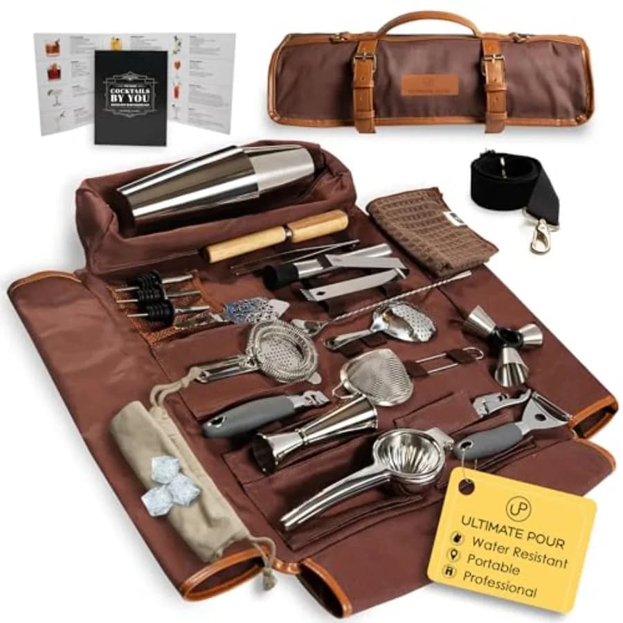 Kit Professionale da Barman con Borsa da Viaggio, Set Shaker per Cocktail, Set Portatile per Mixology con Shaker Boston da 18/28 oz