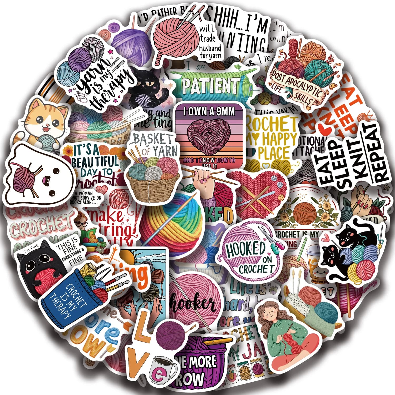 50Pcs Knitting Crochet Needle Sticker For Snowboard Laptop Luggage Car Fridge DIY Styling Vinyl Sticker
