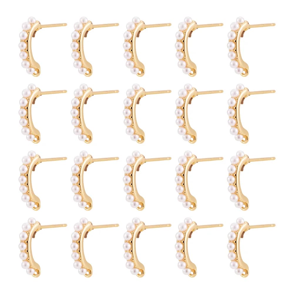 30pcs Brass Stud Earring Findings With ABS Plastic Imitation Pearl Beads for Women Earrings DIY Jewelry Making