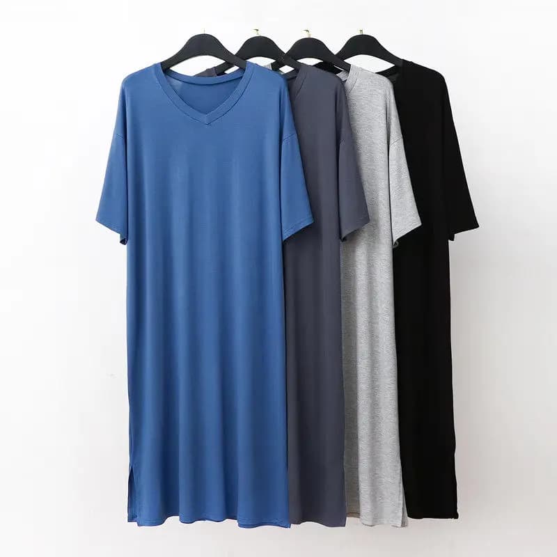 Cool Modal Men's Nightgown Summer Loose Thin Home Clothes Robe V-neck Short Sleeve Morning Robe Sleepwear Casual Home Style