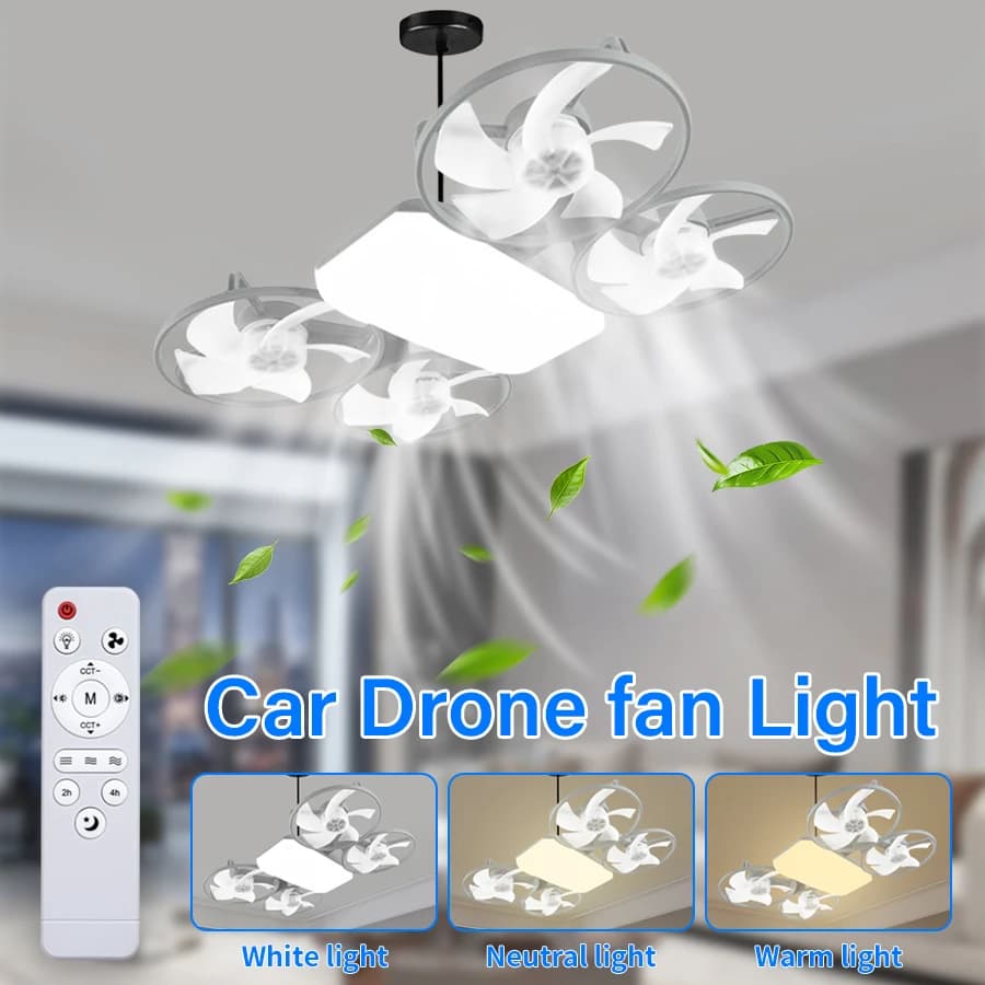 2 in 1 50W Ventilatore E27 Drone Car Design Ventilatore da soffitto con telecomando AC85-265V Lampada di illuminazione per ventilatore per ristorante domestico