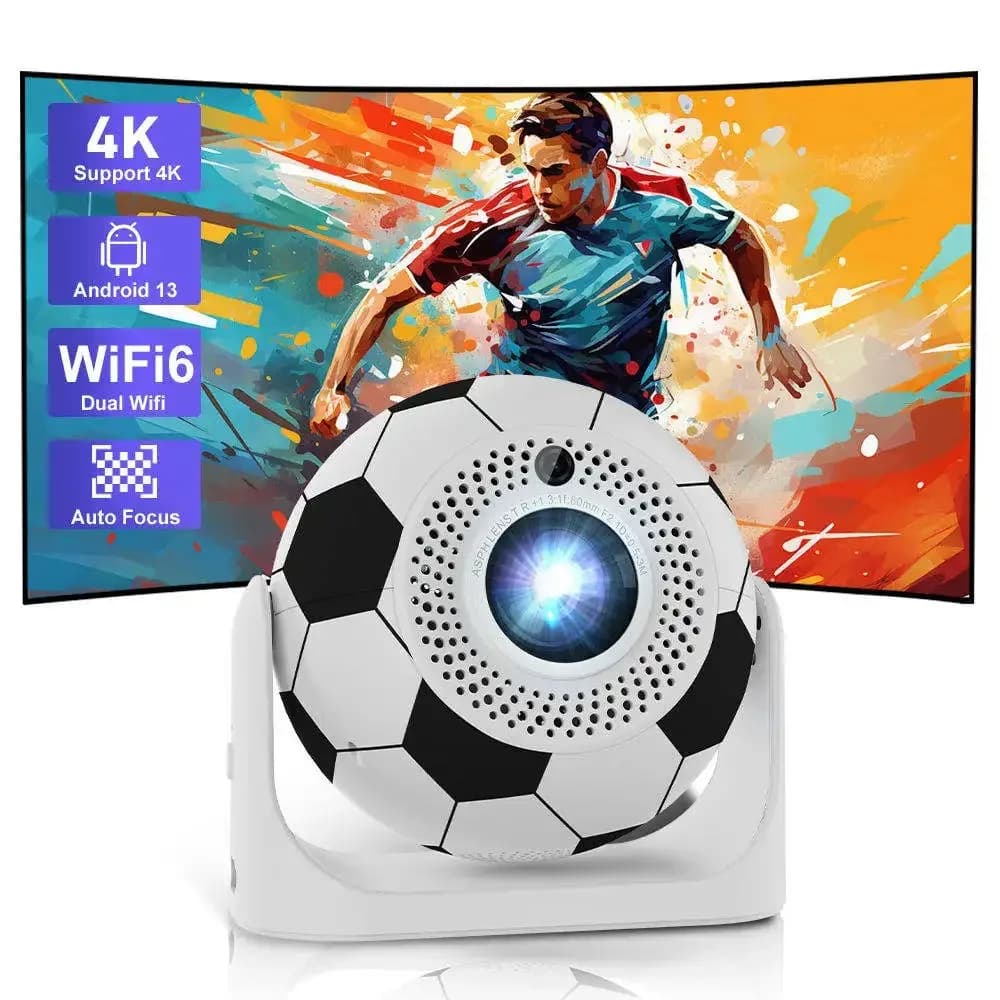 2026 Nuovo calcio calcio design proiettore LED film all'aperto portatile mini HD proiettore intelligente 2.4G/5G WiFi 6 + BT5.0 2G 4K
