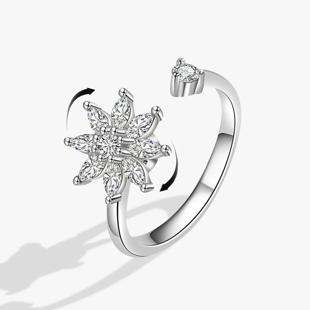 Anello Girevole Anti-Ansia a Forma di Fiocco di Neve per Ragazze, Spinner in Metallo, Gioiello di Lusso Antistress