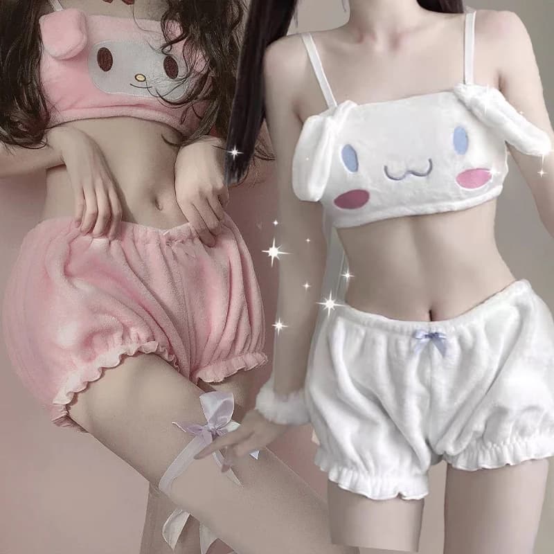 Set Pigiama Kawaii Cinnamoroll per Ragazze, Spesso e Versatile con Ricamo Kuromi, Abbigliamento Caldo in Pile Corallo per Studenti