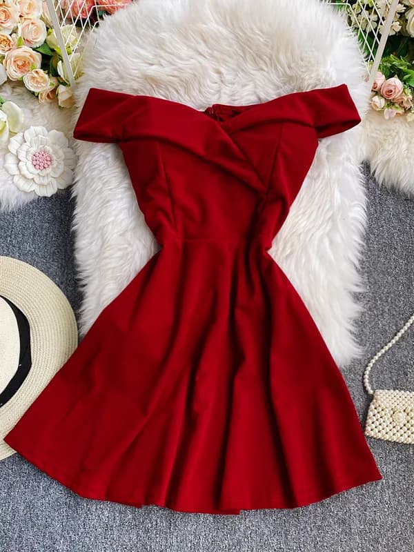 Summer Sexy One oulder A-Line Dr Slimming Pure Color High Waist ort Skirt Women's Faion Commute Korean Sle Folded