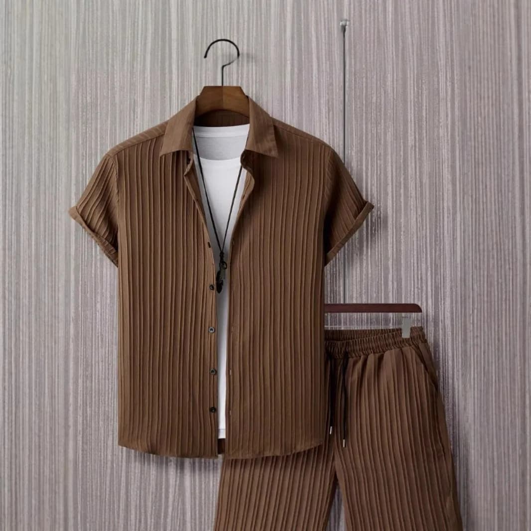 Summer New Men's Short-sleeved Shirt Shorts Set Casual Thin Breathable