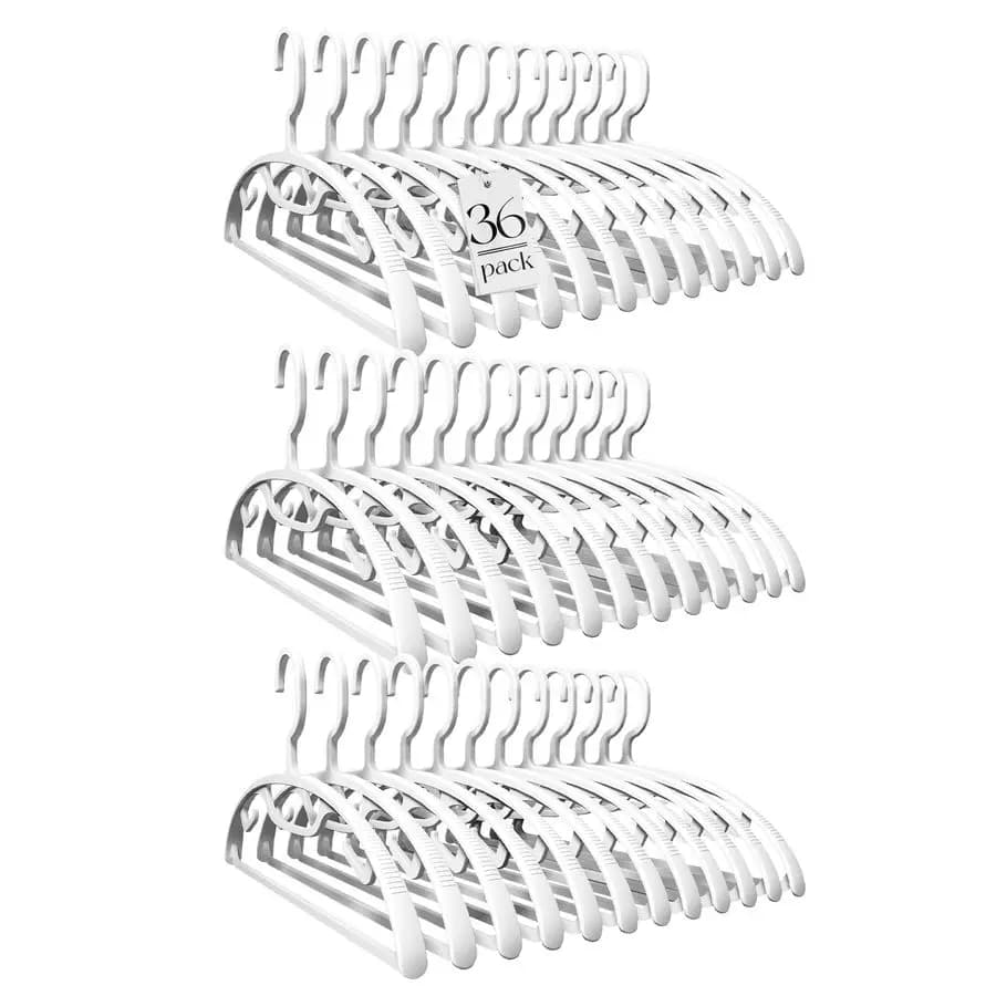 Pack of 36 plastic clothes hangers, clothes hangers for non-slip sweaters on the shoulders, thick and resistant hangers for wardrobe, white wide coat hangers
