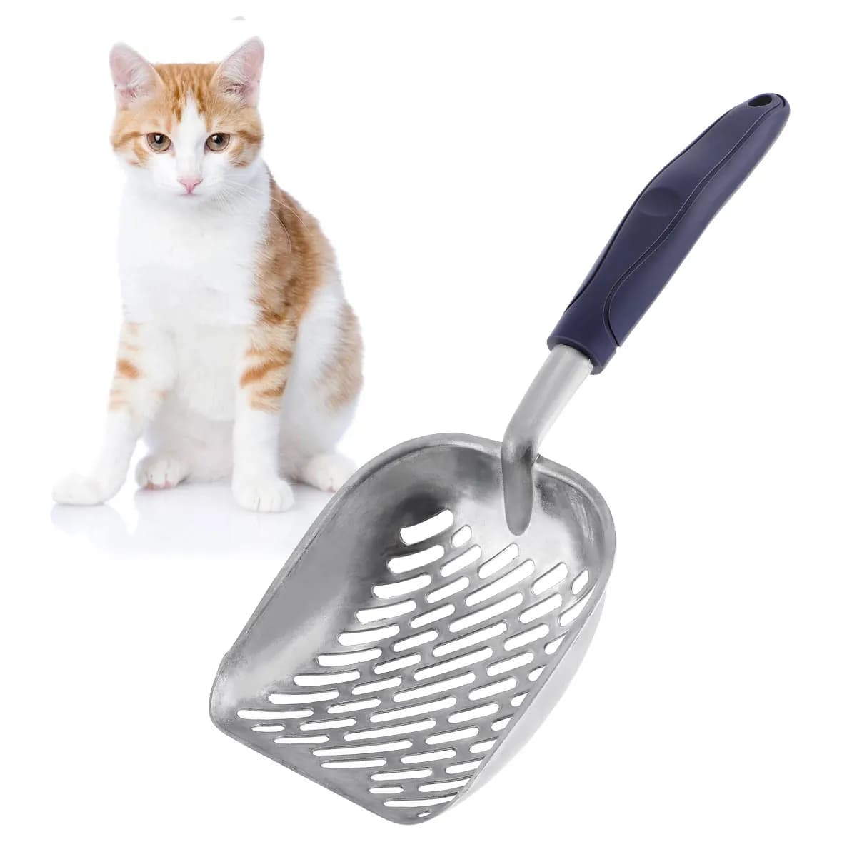 Ueetek Long Handle Pet Litter Scoop High Quality Rust Proof Metal Scooper Efficient Cleaning Tool for Cats Dogs Corner Reach