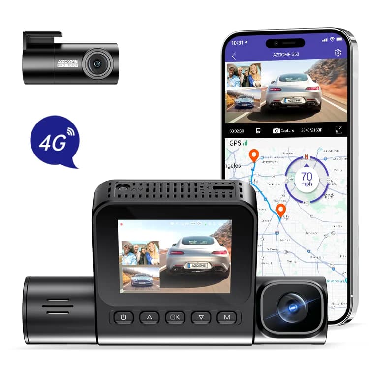 AZDOME S58 2K + 1080P + 1080P 3 channels 4G Dash Cam Waterproof Wifi Camera GPS Localization Device Black Car Box