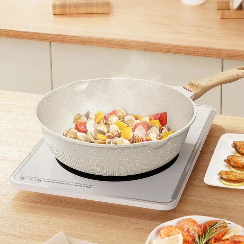 Stone Non Stick Frying Wok Kitchen No Smoke Cookware Induction Flat Pan Egg Cooker Easy Clean Sturdy Durable for Home Daily