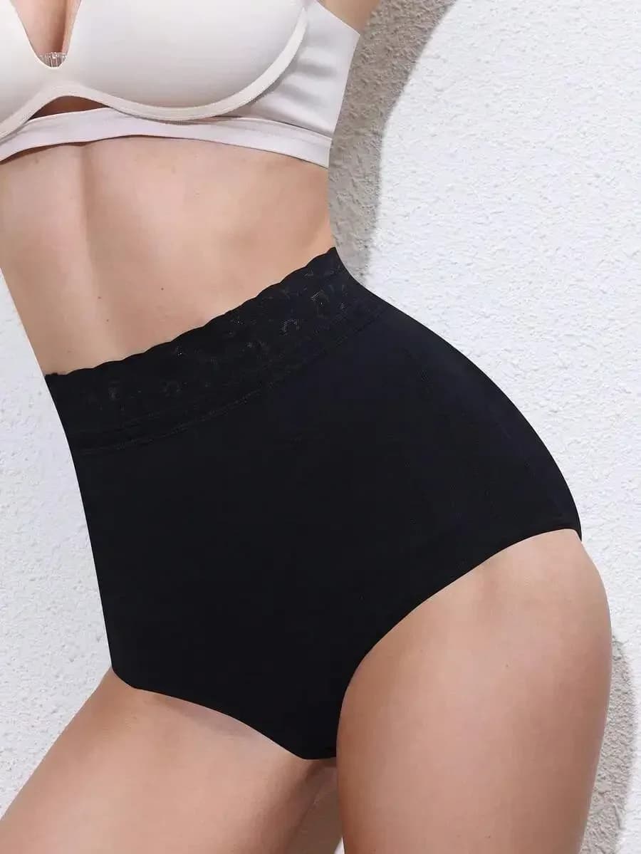 Women Solid Color Lace Patchwork Tummy Control Pants