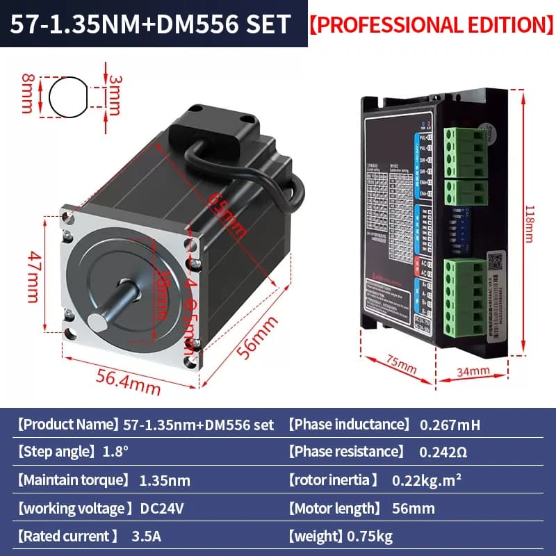 57 Stepper motor set 57BYGH56 torque 1.35N.M length 56MM+DM556 driver 4.0A for 3D printers