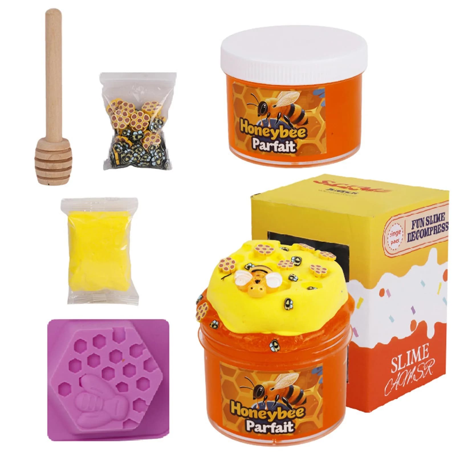 Set di melma al miele Giocattolo di melma a nido d'ape Estensibile Fai da te Slime trasparente e argilla Giocattolo fatto a mano simulato Regali di argilla